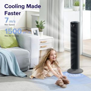 Levoit 36" Silent Bladeless Tower Fan – 23dB, 12H Timer, 90° Oscillation, Dark Gray