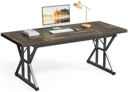 LITTLE TREE 70.8-Inch Large Executive Desk, Extra Long Computer Office Desk Workstation, Modern Simple Style Laptop Table, Sturdy Wooden Writing Workstation for Home Black Oak