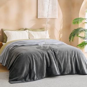 Bedsure Waterproof Blanket for Bed Queen Size 86"x90"- Soft Flannel Fleece Leakproof Throw Blanket, Couch Cover Protector for Large Dogs Pet for Camping, Travel, Grey