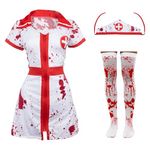 Ladies Zombie Nurse Halloween Costume - Medium - Nurse Dress with Hat, Bloodstained Stockings - Adults Bloody Halloween Fancy Dress Costume