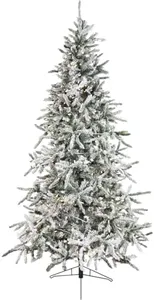 Fraser Hill Farm 7.5-Ft. Mountain Pine Flocked Artificial Christmas Tree with Dual Multicolor & Warm White LED Lights and Stand, Prelit Foldable Fake Tree with Realistic Snowy Foliage for Home Decor