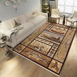 Cabin Style Area Rug, 3x4ft, Rustic Western Country Carpet, Cabin Nature and Animals Area Rug, Small Boat Recreational Fishing Non-Slip Carpet, Lodge Native Design Bedroom Living Room Decoration