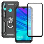 Yiakeng Huawei P Smart 2019 Case with Screen Protector, Silicone Shockproof Military Grade Protective Phone Cover with Ring Kickstand for Huawei P Smart 2019 (Black)