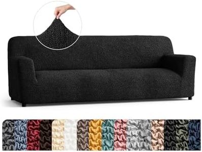 PAULATO BY GA.I.CO. Sofa Slipcover - Stretch Couch Cover - Stylish Cushion Sofa Cover - Soft Polyester Fabric Slip Cover - 1-Piece Form Fit Washable Protector for Pet - Microfibra Collection - Black