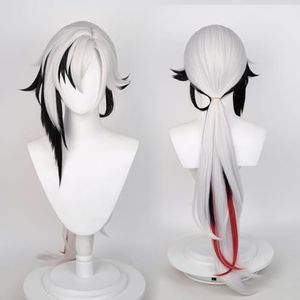 Peluca de cosplay de anime, peluca de impacto Genshin, con dos gorras de peluca, para Halloween, fiesta, etc. (Arlecchino Cosplay)