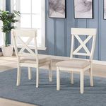 Roundhill Furniture Prato Wood Cross Back Upholstered Dining Chairs, Set of 2, Antique White