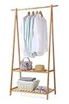 Finnhomy Bamboo Clothes Rack Portable Extra Large Garment Rack 2-Tire Storage Box Shelves for Entryway and Bed Room