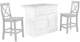 Crosley Furniture Cutler Kitchen Island with Faux Marble Top and X-Back Stools, White/Gray