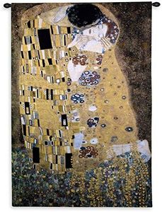 The Kiss by Gustav Klimt | Woven Tapestry Wall Art Hanging | Golden Period Romantic Masterpiece | 100% Cotton USA Size 53x31