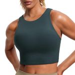 CRZ YOGA Butterluxe Racerback Longline Sports Bras for Women - High Neck Padded Crop Workout Tank Top with Built in Pads, Forest Dark Green, Medium
