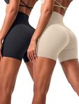 VOENXE Women High Waisted Yoga Short,Stretch Soft Breathable Spandex Scrunch Butt Booty Short,Tummy Control Biker Workout Gym Running Legging for Fitness Athletics Cycling,2 Pack