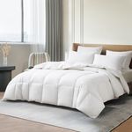 MARTHA STEWART Tencel™ Lyocell/Cotton Blend White Goose Down Fiber Comforter - All Season Warmth Duvet Insert with Corner Tabs - Full/Queen Size