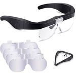 OBOVO Head Magnifier Glasses with 2 LED Lights, USB Charging Handsfree Magnifying Eyeglasses for Reading Craft Watch Repair Hobby, Detachable Lenses 1.5X, 2.5X, 3.5X,5X