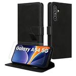 kwmobile PU Faux Leather Case Compatible with Samsung Galaxy A54 5G - Wallet Case with Screen Protector - Black