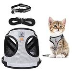 Cat Harness and Lead Set, Comfortable Outdoor Vest Harness, Adjustable Escape Proof Kitten Puppy Harness with Leads Night Reflector for Walking Travel, for Small Medium Cats Pets, S, Grey