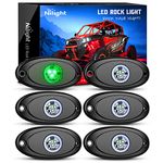 Nilight LED Rock Light 6PCS Green Light Pods Waterproof Under Body Wheel Well Light Exterior Interior Lights for Car Truck Pickups ATV UTV SUV Motorcycle Boat, 2 Years Warranty