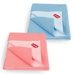 LuvLap Instadry Waterproof Baby Dry Sheet, Small Size 50x70 cm, Extra Absorbent Quick Dry Sheet for New Born,Toddler, Anti-Piling Fleece for Baby, Bed Protector, Pack of 2, Sky Blue & Salmon Rose