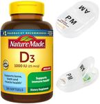 Nature Made Vitamin D3 1000 IU (25 mcg), Immune, Bone, Teeth, Muscle Health Support, 300-Day Supply (300 Count), Bundle with Compact Travel Pill Case.