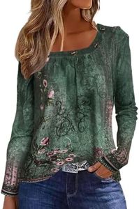 ABYOVRT Camiseta Mujer Manga Larga Blusa Cuello Redondo Estampado Vintage T-Shirt Suelta Casual Camisetas Basica Ligera tee para Mujeres,Verde,S