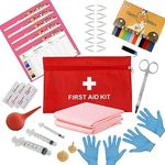 SQUARECIRCLE Complete Dog Whelping Kit with Feeding Nipple, Record Keeping Charts, ID Collars, Aspirator, Cord Clamps & More - Essential for Newborn Puppies (Red with Pads)