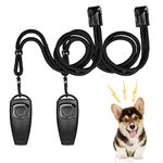 vsshe Dog Training Clickers, 2 Pack Pet Clicker 2-in-1 Trainer, Practical Pet Training Tools with Lanyard, Effective Pet Supplies Whistle and Clicker for Dogs Cats Birds Puppy Training (Black)