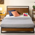 Zinus Ironline King Bed Frame with Headboard Shelf and USB Port Hub - Metal and Bamboo Wood Furniture Industrial Platform Bed