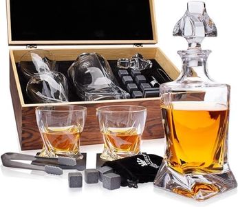 Whiskey Decanter Set by Royal Reserve – Whiskey Gift Set - Twisted Bourbon Decanter 34 oz 1000 ml with Glasses, Whiskey Stones, Coasters, Tongs – Whiskey Gifts for Men, Husband, Dad Christmas