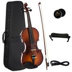 Cecilio CVNAE-330 Ebony Fitted Solid Wood Acoustic Electric Violin, Antique Varnish, Size 4/4 (Full Size)