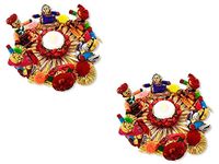 JH Gallery Handmade Recycled Material Rajasthani Raja Rani Puppet/Dolls Diyas Tealight/Diya/Diwali Diya/Idol Diyas Holders Gift for Diwali, Home Decor/Temple Decor, Multicolor (Pack of 2)