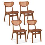 Giantex Wooden Dining Chairs Set of 4, Armless Kitchen Chairs w/Breathable Mesh Cane Backrest, Rubber Wood Legs, Farmhouse Side Chairs, Max Load 265 lbs,Rattan Accent Chairs for Restaurant, Walnut