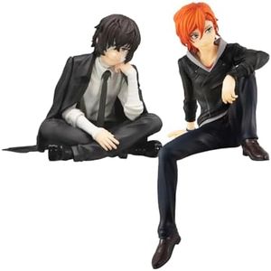 Zhongkaihua Bungo Stray Dogs Anime Figure 2 Set Dazai Osamu Action Figure PVC Statua Nakahara Chuuya Noodle Stopper Figura Ornamento Desktop Dazai Posizione Seduta Figurine Serie Collezionismo