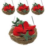 BANBERRY DESIGNS Bird's Nest Christmas Ornaments with Cardinals - Set of 4 Nests with Two Small Cardinal Birds Inside - Brown Nest with Greenery and Snow Detail - Approx. 3"