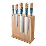 Katana Saya Elements 9-Piece Kitchen Knife Block Set, Ocean Blue, VG-10 Damascus Steel with Olivewood and Resin Handle (KEB-900/9B)