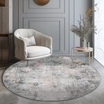 jinchan Round Rug 5ft Area Rug Indoor Modern Circle Rug 5' Round Washable Thin Rug Abstract Distressed Floor Mat Grey Multi Print Non Slip Carpet Overdyed Kitchen Contemporary Living Room Dining Room