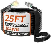 25ft 10/3 Gauge Outdoor Extension Cord Waterproof with Lighted Indicator,10 Gauge SJTW Heavy Duty 15Amp 1875W,3 Prong Cords Flexible Copper Black ETL Listed