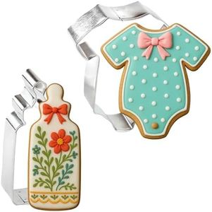 Bakerpan Stainless Steel Cookie Cutter Baby Bottle & Bodysuit Set, Baby Shower Cookie Cutters