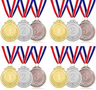 SULOLI 12 Pièces Médailles d'or avec Rubans de Cou,Enfant Medaille Recompense pour Jeux Scolaires,Sport,Compétitions(5cm) (Or Argent Bronze Médailles)