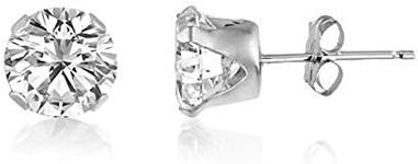 DIAMOND WHITE/CLEAR 5MM Classic Brilliant Round Cut Cubic Zirconia (CZ) Sterling Silver Birthstone Stud Earrings/Ear Studs for Women Ladies Girls - 925 Sterling Silver. 5-WHTE