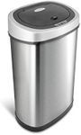 NINESTARS DZT-50-9 Automatic Touchless Infrared Motion Sensor Trash Can, 13 Gal 50L, Stainless Steel Base (Oval, Silver/Black Lid)