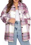 Eytino Womens Plus Size Corduroy Shacket Jacket Long Sleeve Button Up Plaid Pockets Flannel Shirts Tops,2X Pink