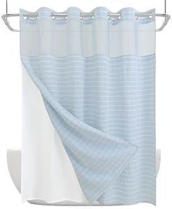 DRIFTED ROOT Calm Horizon Series No Hook Shower Curtain, Jacquard with Snap-In Liner, 4 Magnets & Side Suction Cups, Water-Repellent Bath Curtain Spa Hotel with Window (Blue, 72"W x 86"L(Pack of 1))