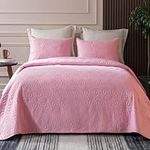 Whale Flotilla Twin Size Quilt Bedding Set, Soft Pink Twin XL Quilts Bedspreads for All Seasons, Lightweight Geometric Star Pattern Coverlets - 2 Pieces(1 Quilt, 1 Pillow Sham)