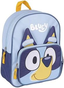 Mochila Escolar Infantil de Bluey - Color Azul - 15,5x30x10 cm - Fabricada en Poliéster - Mochila Pequeña con Cierre de Cremallera y Asas Acolchadas - Producto Original Diseñado en España