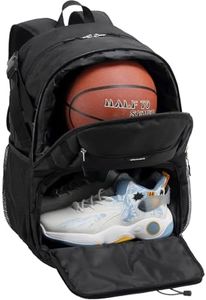 Celvetch Basketball Backpack with Shoe Compartment Large Basketball Bag with Ball Holder for Men Women Gym Backpack fit Volleyball Football for Sports Travel Gym - Black
