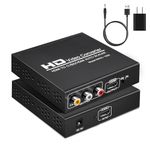 HDMI to RCA and HDMI Adapter Converter,HDMI to HDMI+3RCA CVBS AV Composite Video Audio Adapter/Splitter with Power Adapter Support 4K,1080P, PAL, NTSC for HD TV and Older TV (Black)