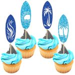 Gyufise 24Pcs Surfboard Cupcake Toppers Blue Glitter Surfboard Beach Cake Decorations Picks for Swimming Pool Summer Beach Party Luau Birthday Baby Shower Party Supplies