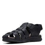 Clarks Collection Men's Walkford Fish Flat Sandal, Black Tumbled Leather, 10 Wide US