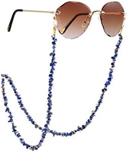 PEARLADA 18K Gold Plated Eyeglass Chain Sunglasses Strap Holder Reading Glasses Retainer Gold Plated Beaded Chain String Cord Lanyard (K. Lapis lazuli)