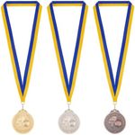 FINGERINSPIRE 3Pcs Award Medals with Premium Ribbon Alloy Award Basketball Medal with Stripe Pattern Lanyard Golden Platinum Red Copper Flat Round Medals for Basketball Competitions Sports Award