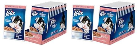 Purina Felix® As Good As It Looks Wet Food for Adult Cats|Complete and Balanced Cat Food |Salmon Flavour|Pack of 24 Pouches (12 x 85 g)